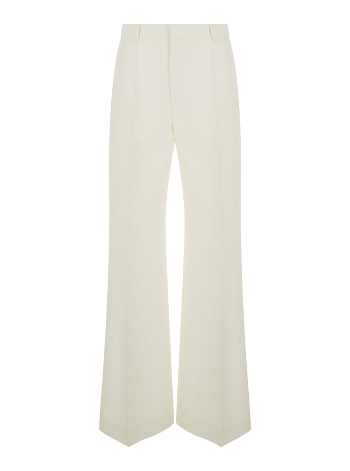 Chloé Women White Flared Trousers In Wool And Silk Woman