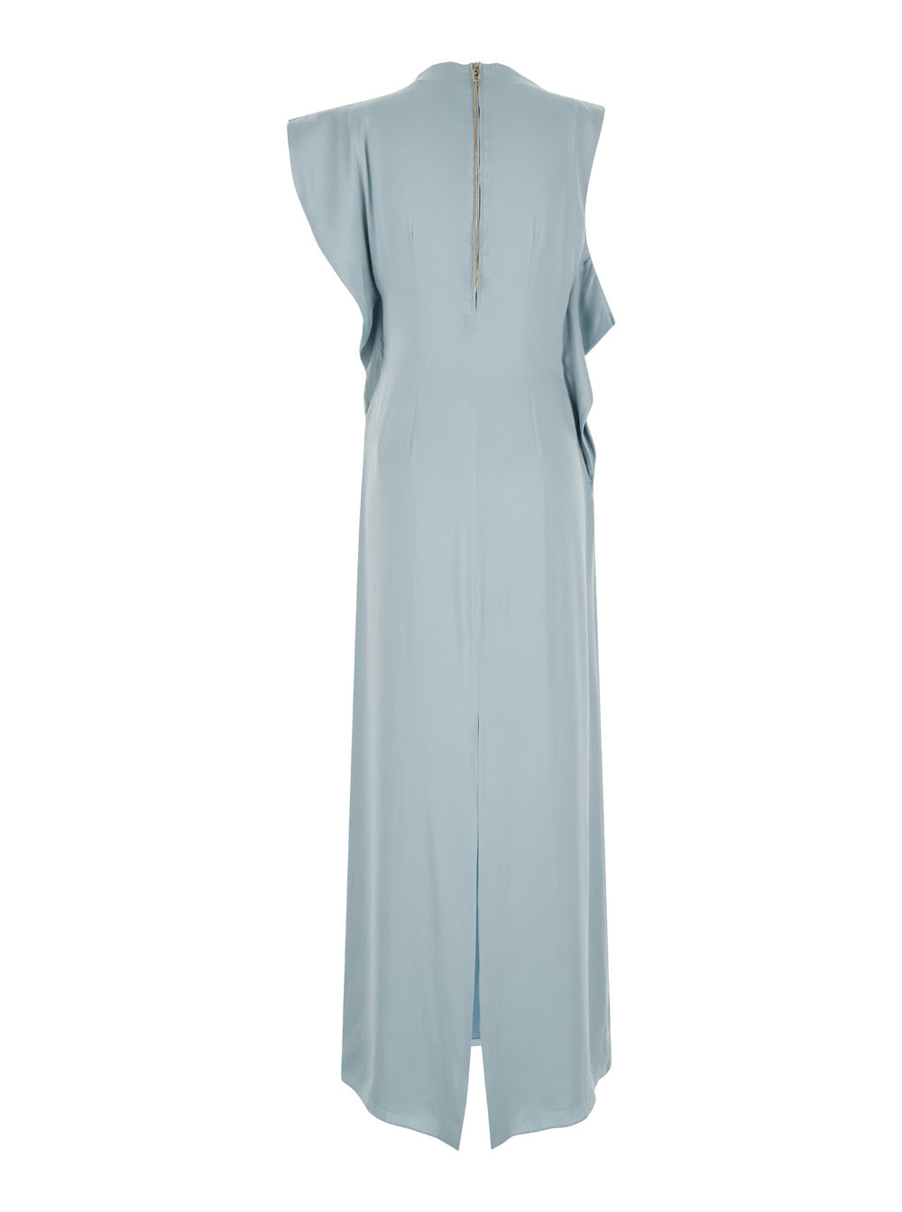Fendi Women Light Blue Long Dress With Asymmetric Sleeves In Silk Woman