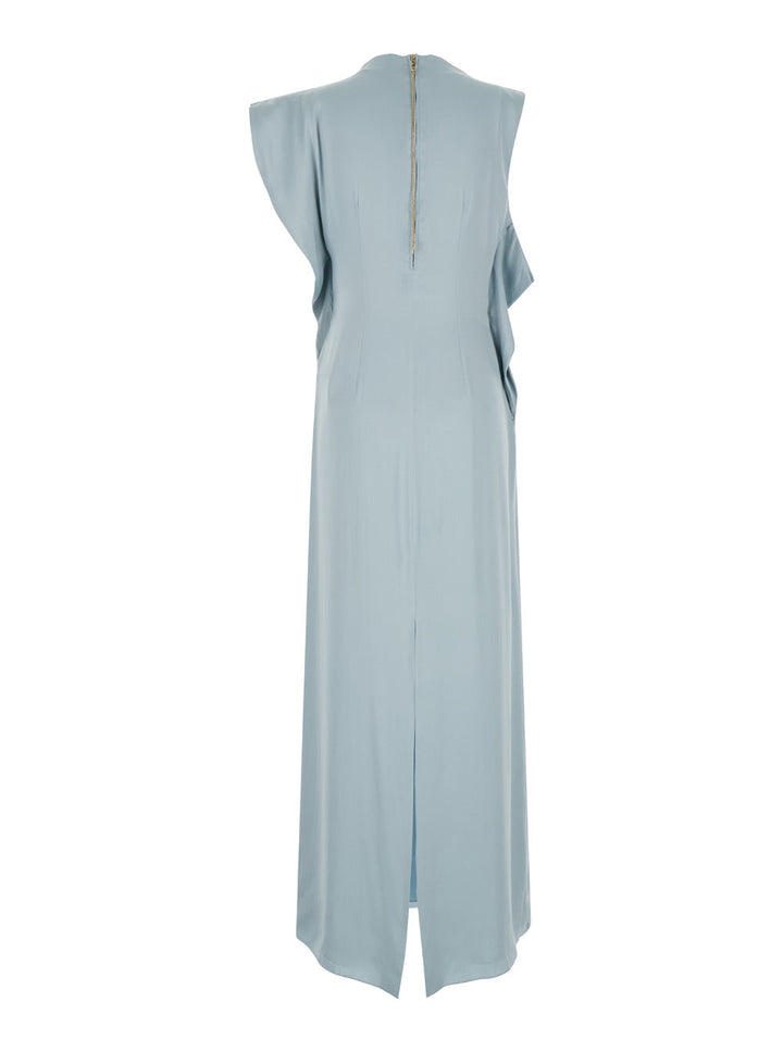 Fendi Women Light Blue Long Dress With Asymmetric Sleeves In Silk Woman