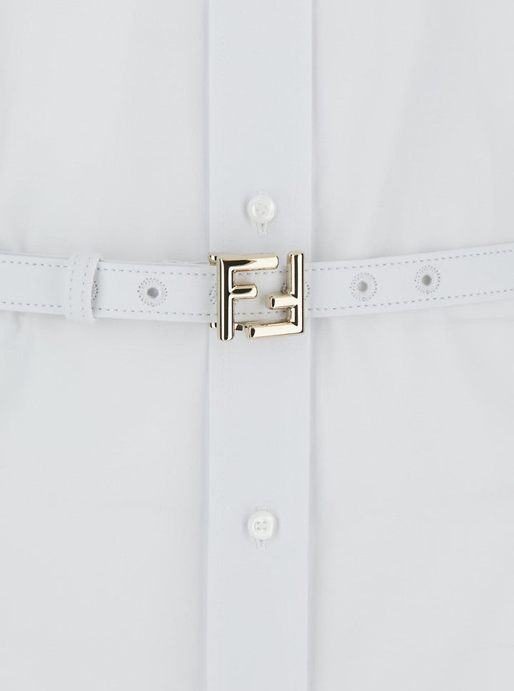 Fendi Women White Long Chemisier Dress In Cotton Woman