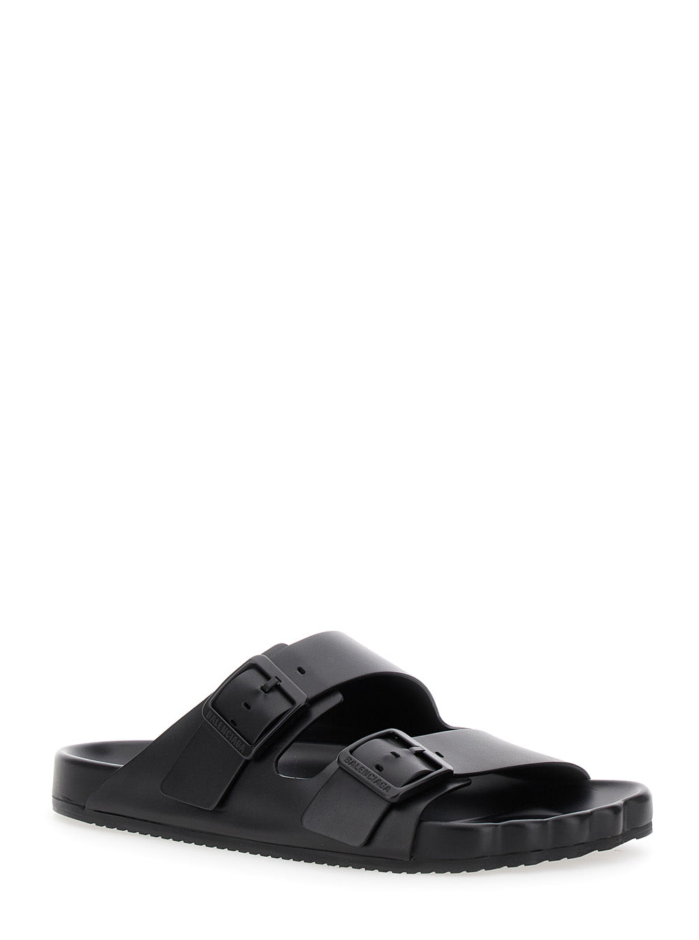 Balenciaga Men 'Sunday' Black Sandals With Engraved Logo In Leather Woman