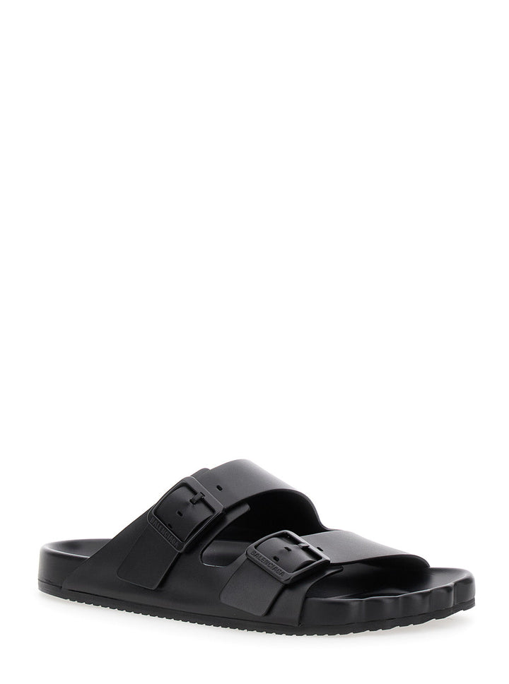 Balenciaga Men 'Sunday' Black Sandals With Engraved Logo In Leather Woman