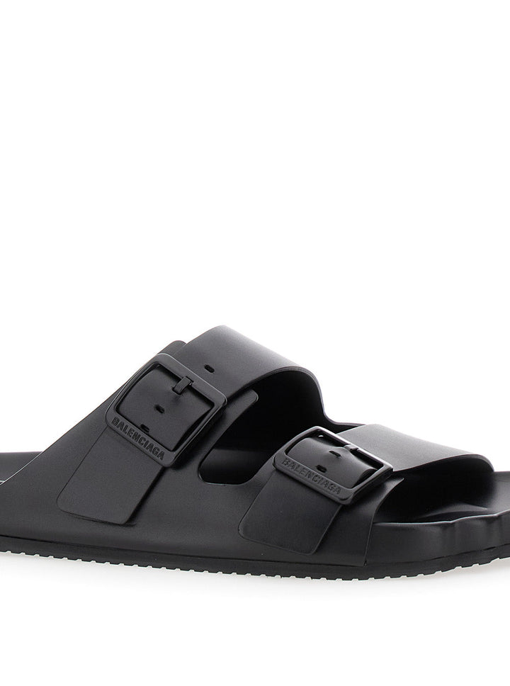 Balenciaga Men 'Sunday' Black Sandals With Engraved Logo In Leather Woman