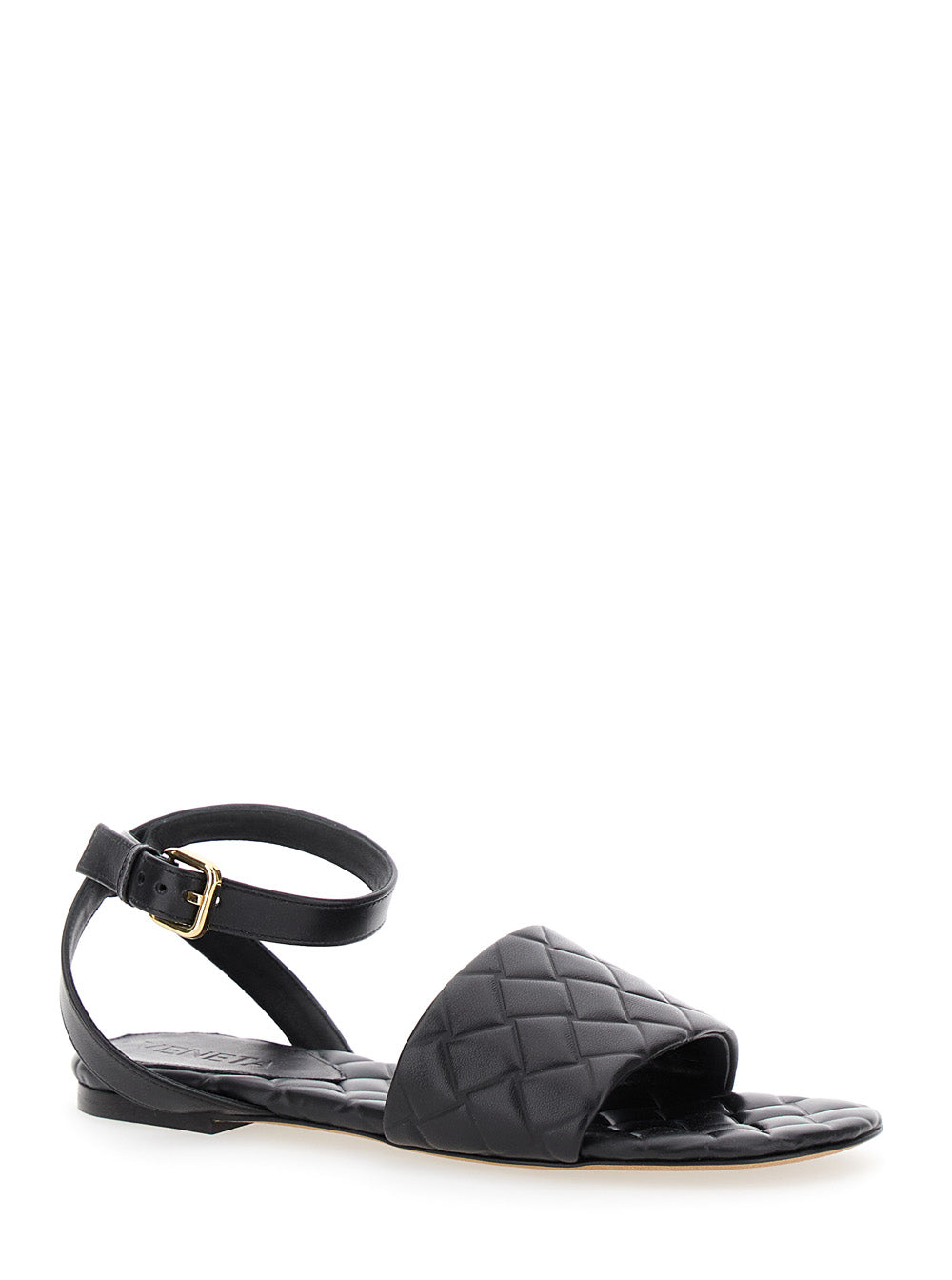 Bottega Veneta Women 'Amy' Black Flat Sandals With Intreccio Motif In Leather Woman