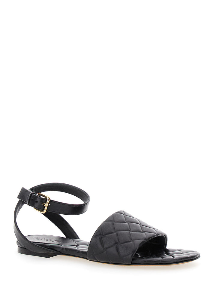 Bottega Veneta Women 'Amy' Black Flat Sandals With Intreccio Motif In Leather Woman