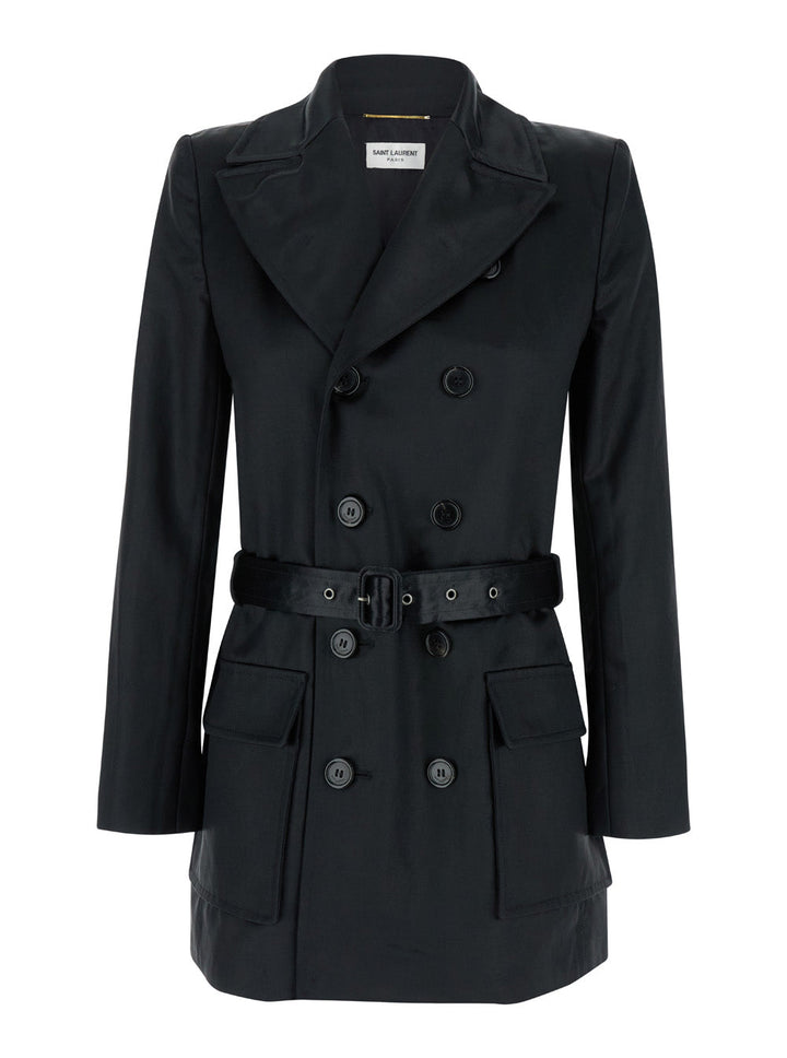 Saint Laurent Women Black Double-Breasted Jacket In Cotton Woman