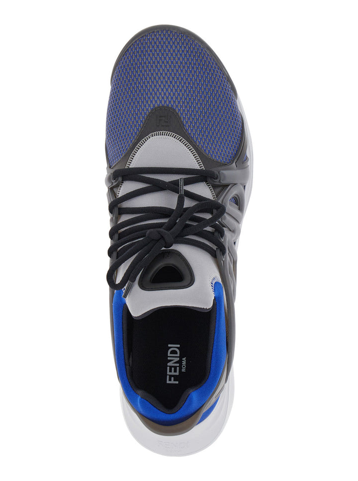 Fendi Men 'Fendi Tag' Blue Sneakers With Logo In Techno Mesh Man