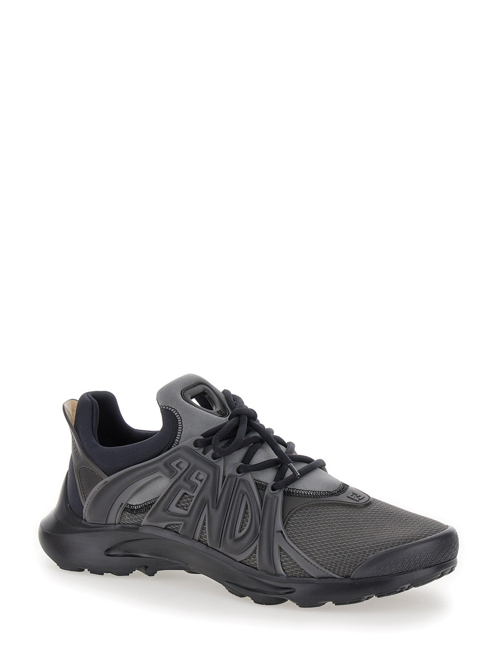 Fendi Men 'Fendi Tag' Black Sneakers With Logo In Techno Mesh Man
