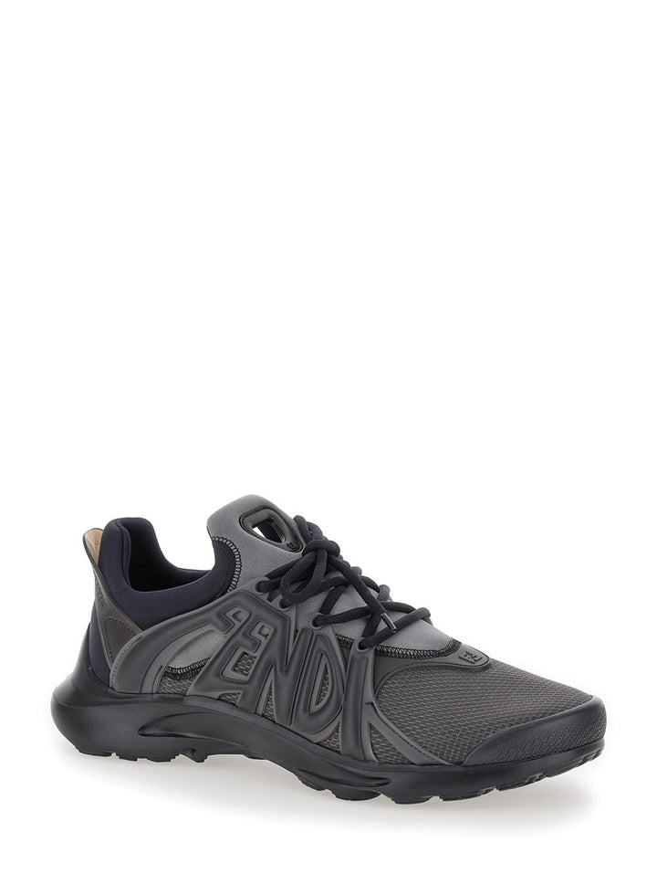 Fendi Men 'Fendi Tag' Black Sneakers With Logo In Techno Mesh Man
