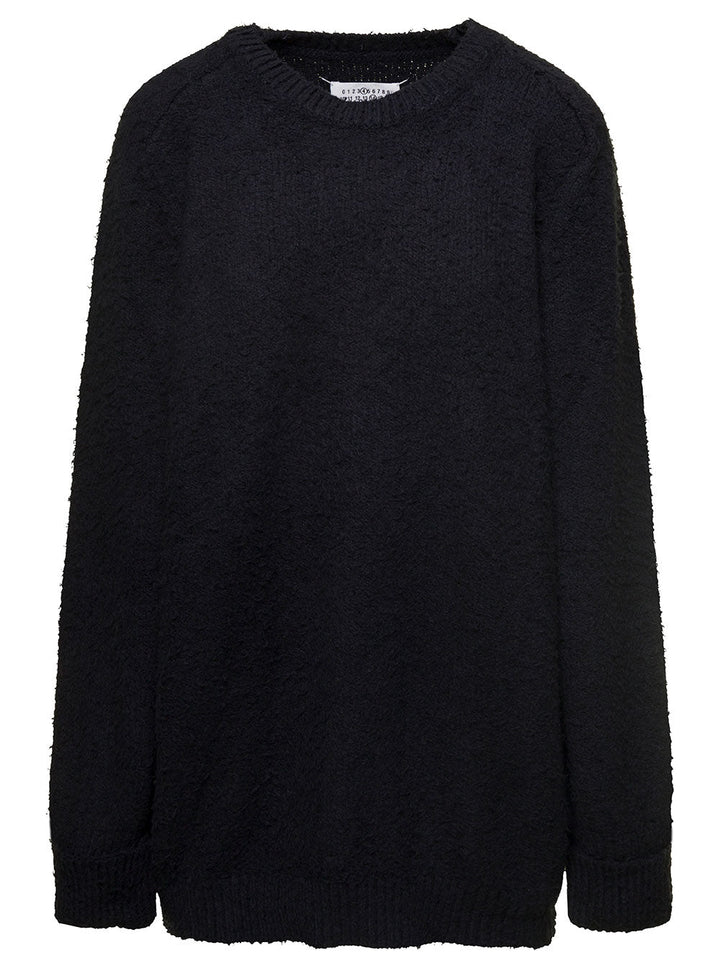 Maison Margiela Women Oversized Black Sweater With Ribbed Trim In Cotton Blend Woman