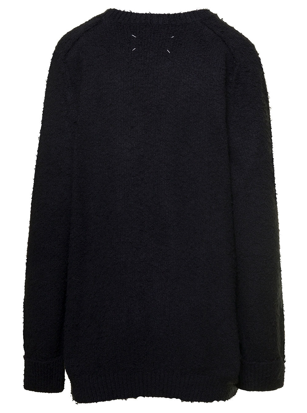 Maison Margiela Women Oversized Black Sweater With Ribbed Trim In Cotton Blend Woman