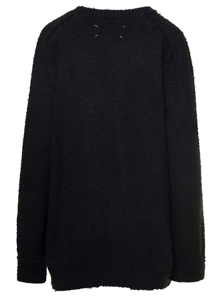 Maison Margiela Women Oversized Black Sweater With Ribbed Trim In Cotton Blend Woman