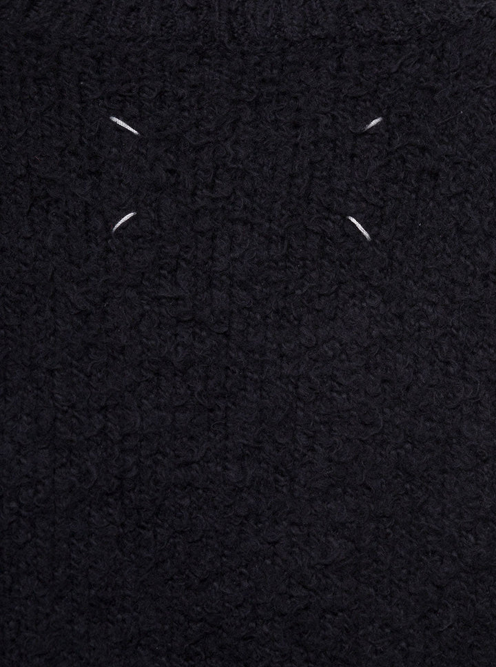 Maison Margiela Women Oversized Black Sweater With Ribbed Trim In Cotton Blend Woman