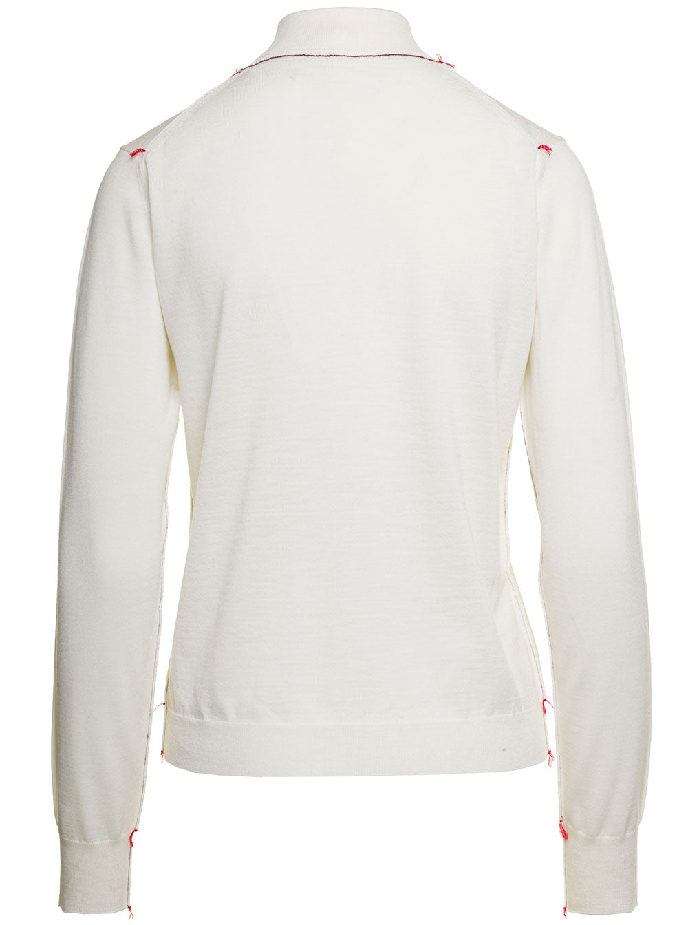 Maison Margiela Women White High Neck Sweater With Contrasting Stitching In Wool Woman