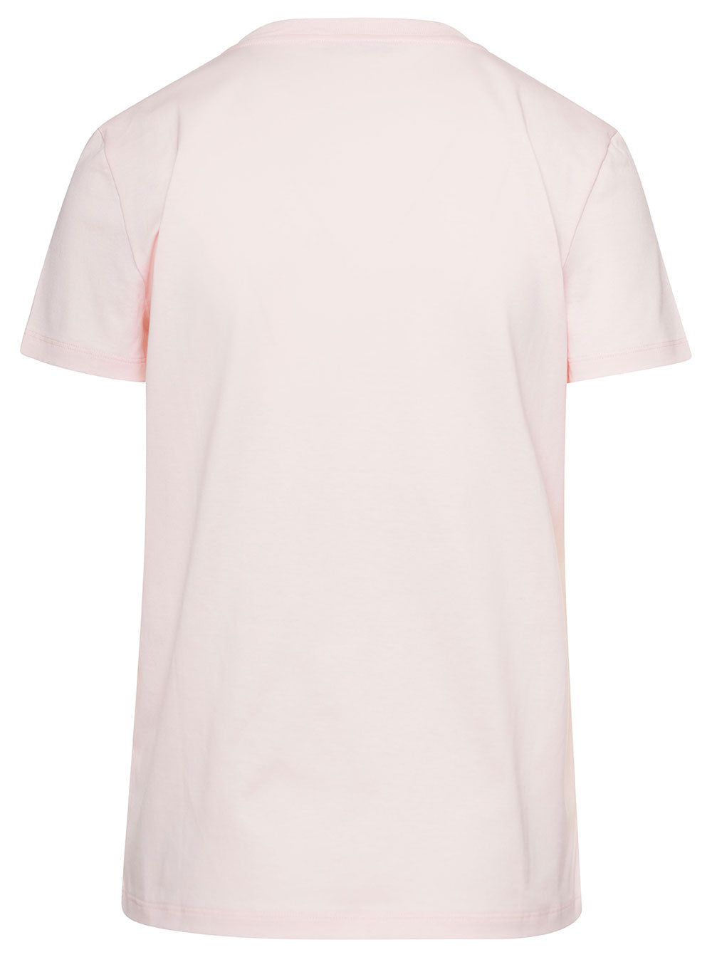Max Mara Women Pink Crew Neck T-Shirt With Embroidered Logo On The Chest In Cotton Woman