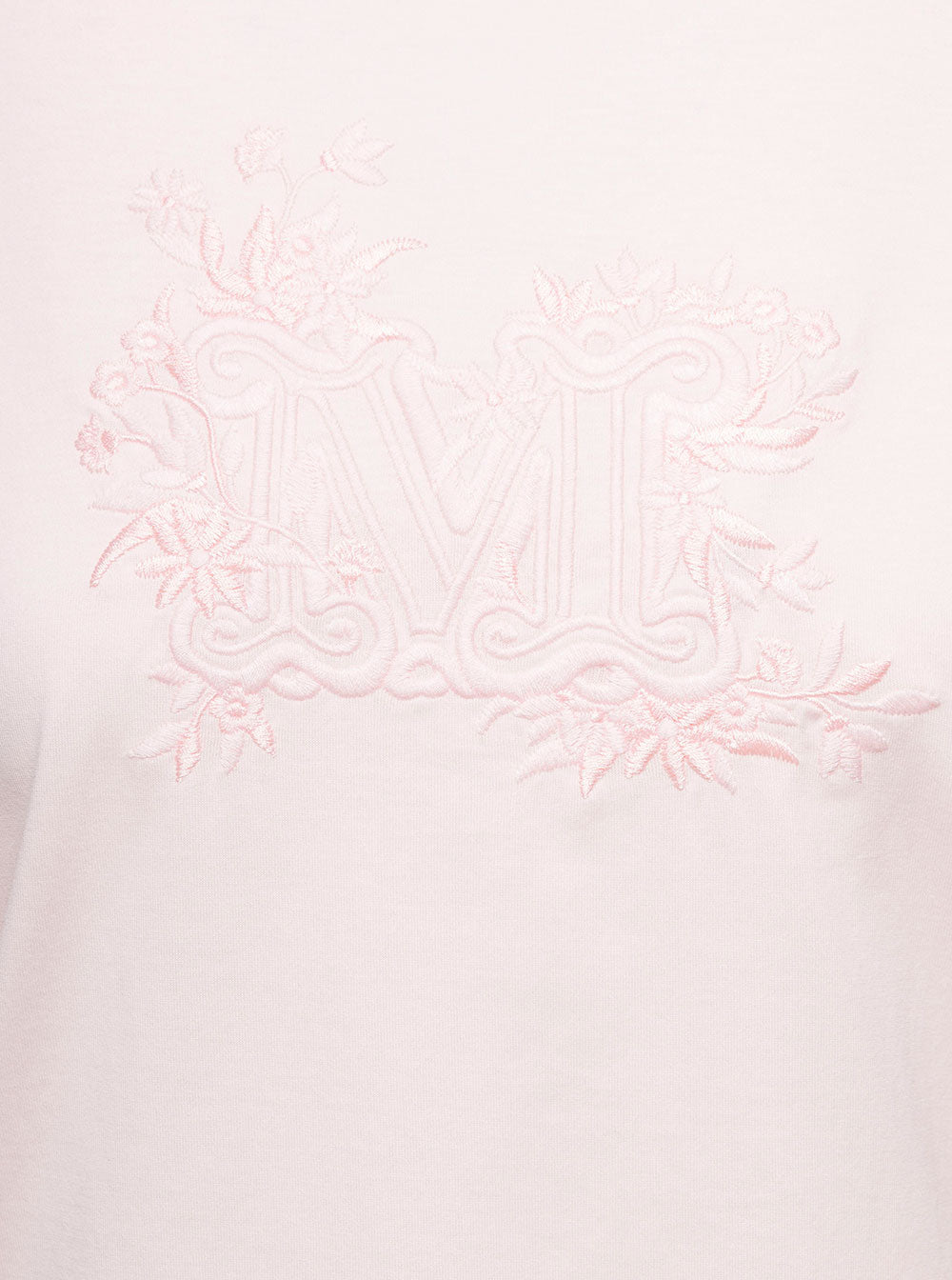 Max Mara Women Pink Crew Neck T-Shirt With Embroidered Logo On The Chest In Cotton Woman