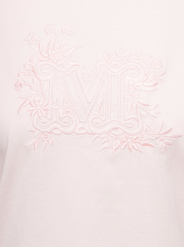 Max Mara Women Pink Crew Neck T-Shirt With Embroidered Logo On The Chest In Cotton Woman