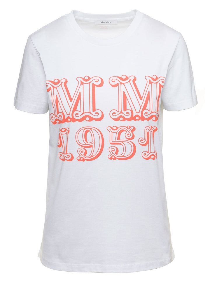 Max Mara Women White T-Shirt With Logo Print On The Chest In Cotton Woman