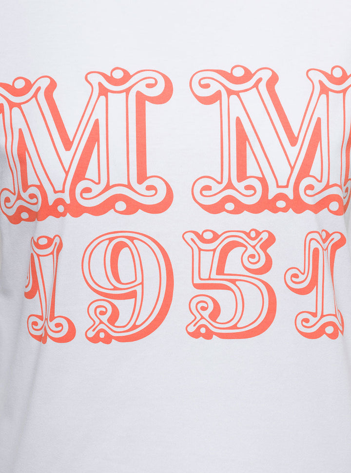 Max Mara Women White T-Shirt With Logo Print On The Chest In Cotton Woman