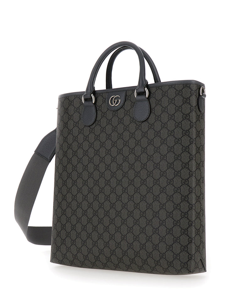 Gucci Men 'Ophidia Gg Media' Black And Grey Tote Bag In Gg Supreme Canvas Man