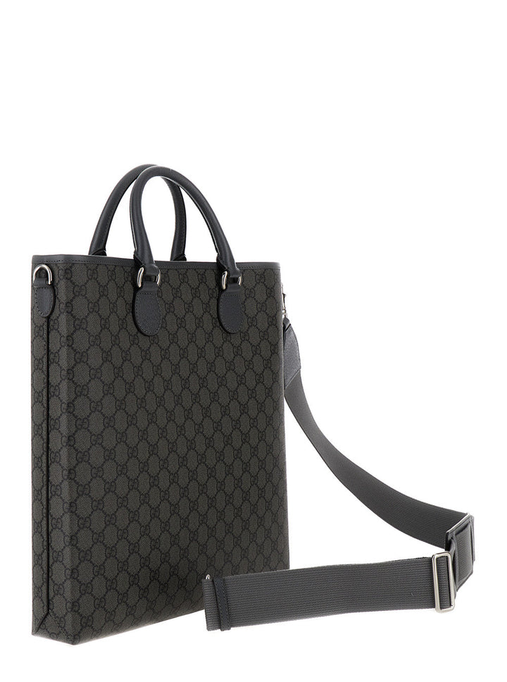 Gucci Men 'Ophidia Gg Media' Black And Grey Tote Bag In Gg Supreme Canvas Man