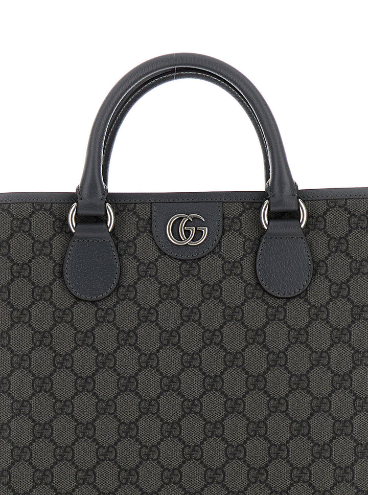 Gucci Men 'Ophidia Gg Media' Black And Grey Tote Bag In Gg Supreme Canvas Man