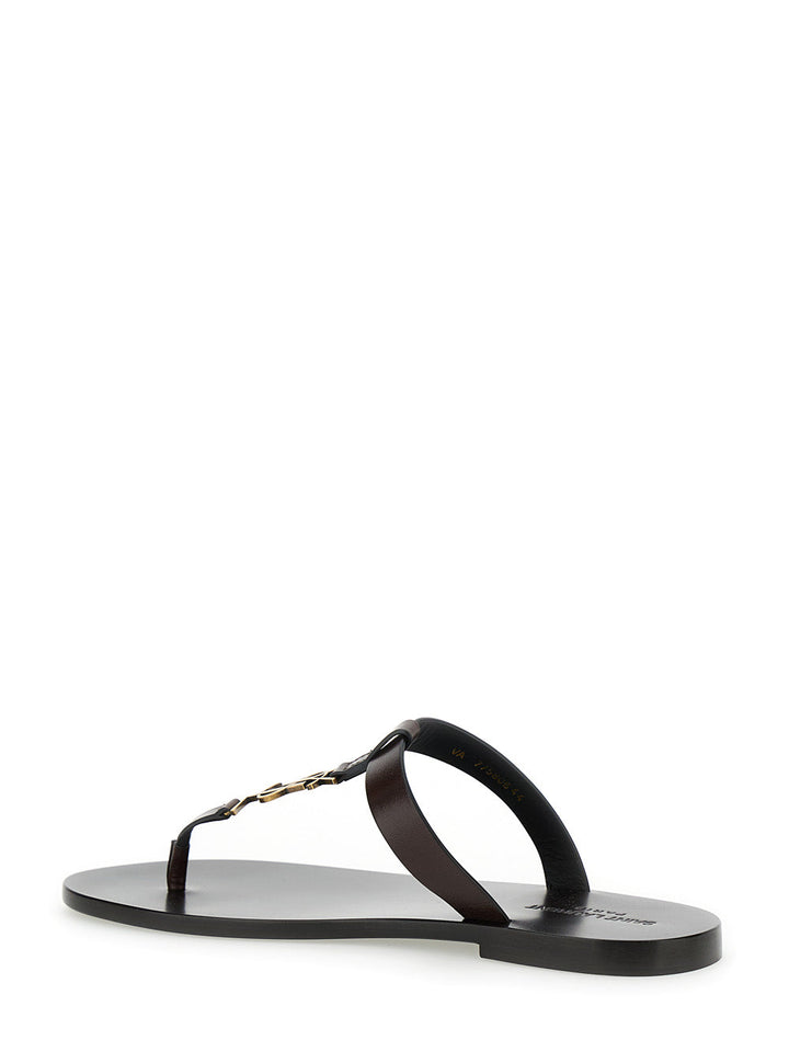 Saint Laurent Men 'Cassandre' Brown Flat Sandals With A T-Strap In Leather Woman