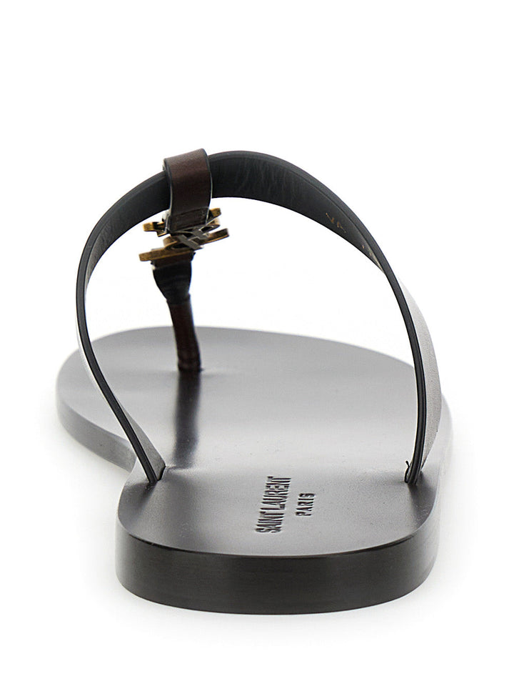 Saint Laurent Men 'Cassandre' Brown Flat Sandals With A T-Strap In Leather Woman