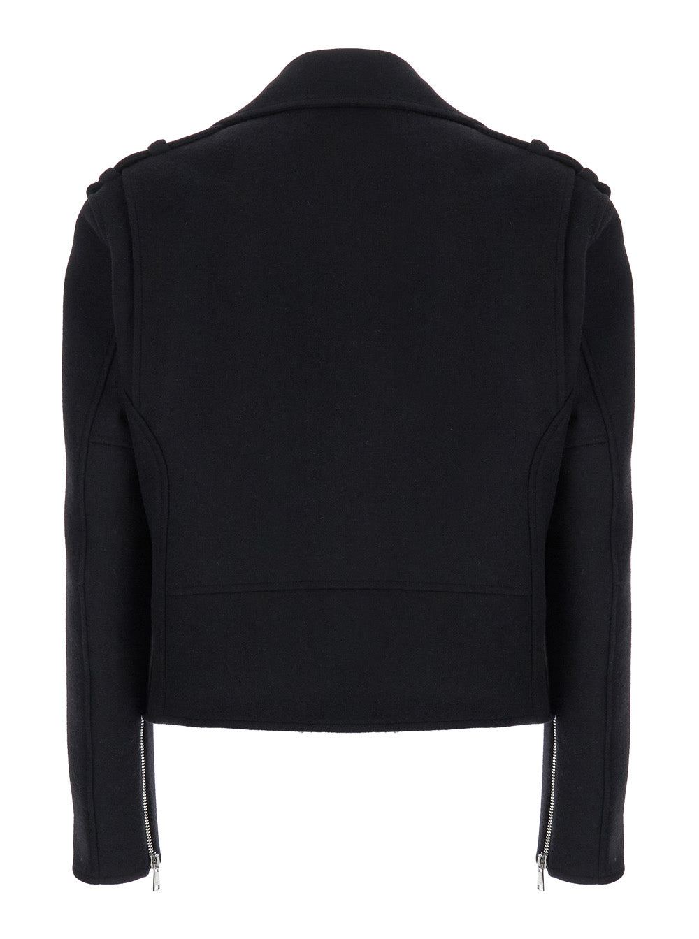 Balmain Men Black Biker Jacket With Zip Closure In Wool Man