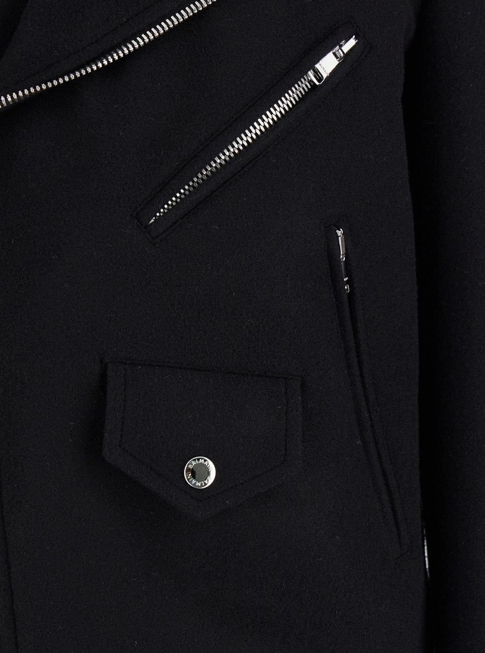 Balmain Men Black Biker Jacket With Zip Closure In Wool Man