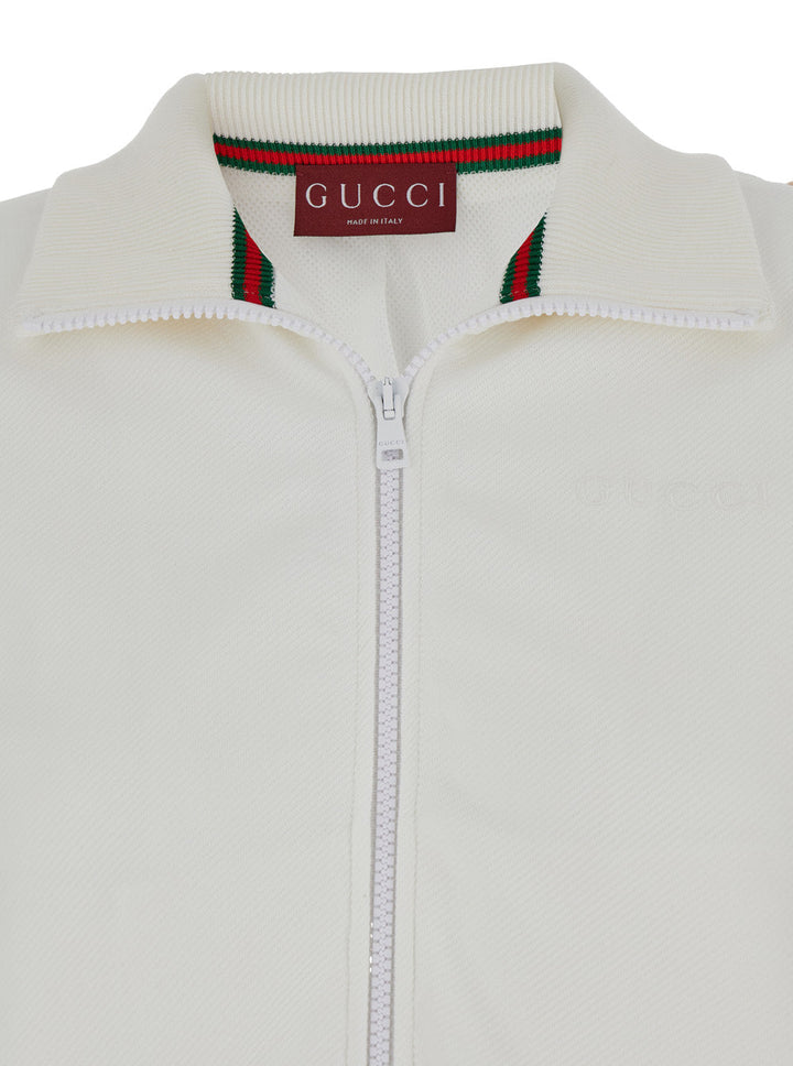Gucci Women White Crop Sweatshirt With Web Detail In Polyamide Woman