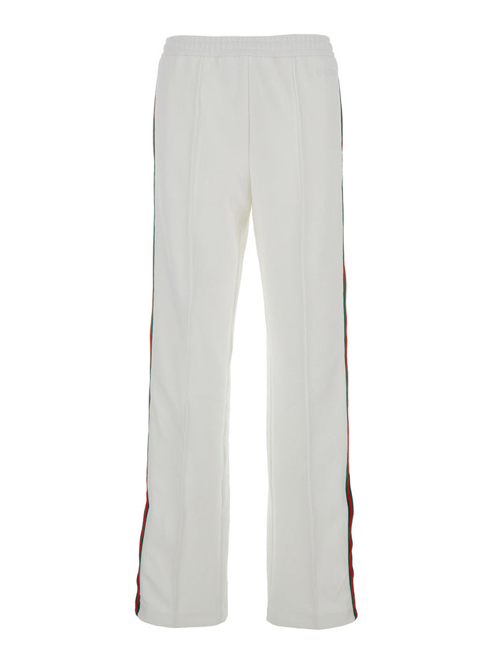 Gucci Women White Joggers Pants With Logo Embroidery And Web Detail In Polyamide Woman