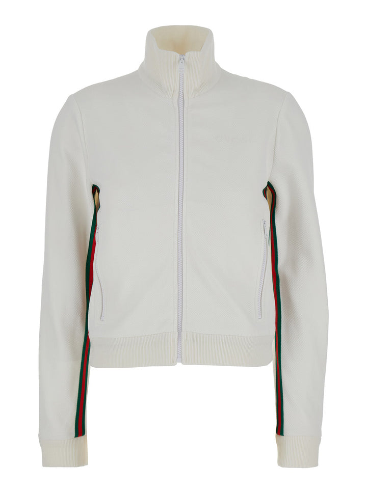 Gucci Women White Crop Sweatshirt With Web Detail In Polyamide Woman
