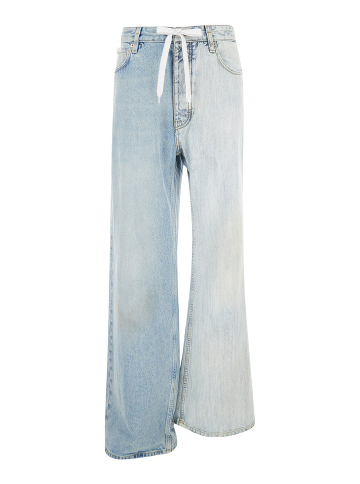 Balenciaga Women 'Fifty-Fifty' Light Blue Jeans With Asymmetric Legs In Denim Women