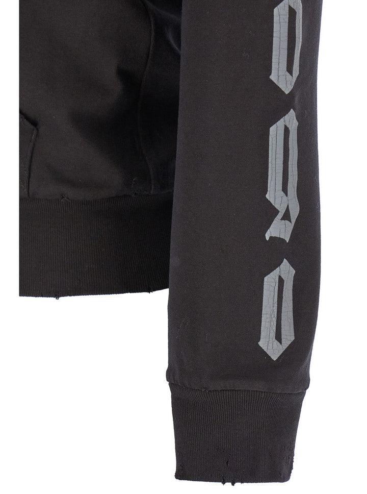 Balenciaga Women Black Zip-Up Hoodie With No Logo Gothic Print In Jersey Woman
