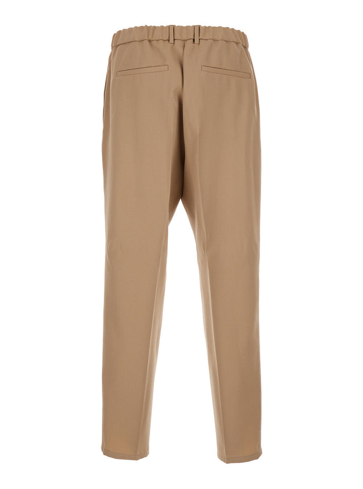 Jil Sander Men Beige Pants With Elastic Waistband In Wool Man