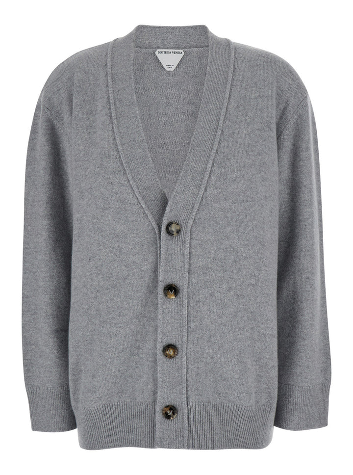Bottega Veneta Women Grey Cardigan With Intrecciato Patch In Cashmere Woman