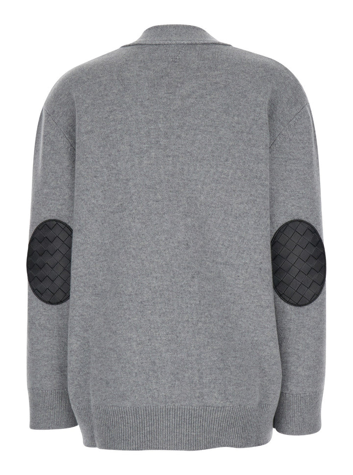 Bottega Veneta Women Grey Cardigan With Intrecciato Patch In Cashmere Woman