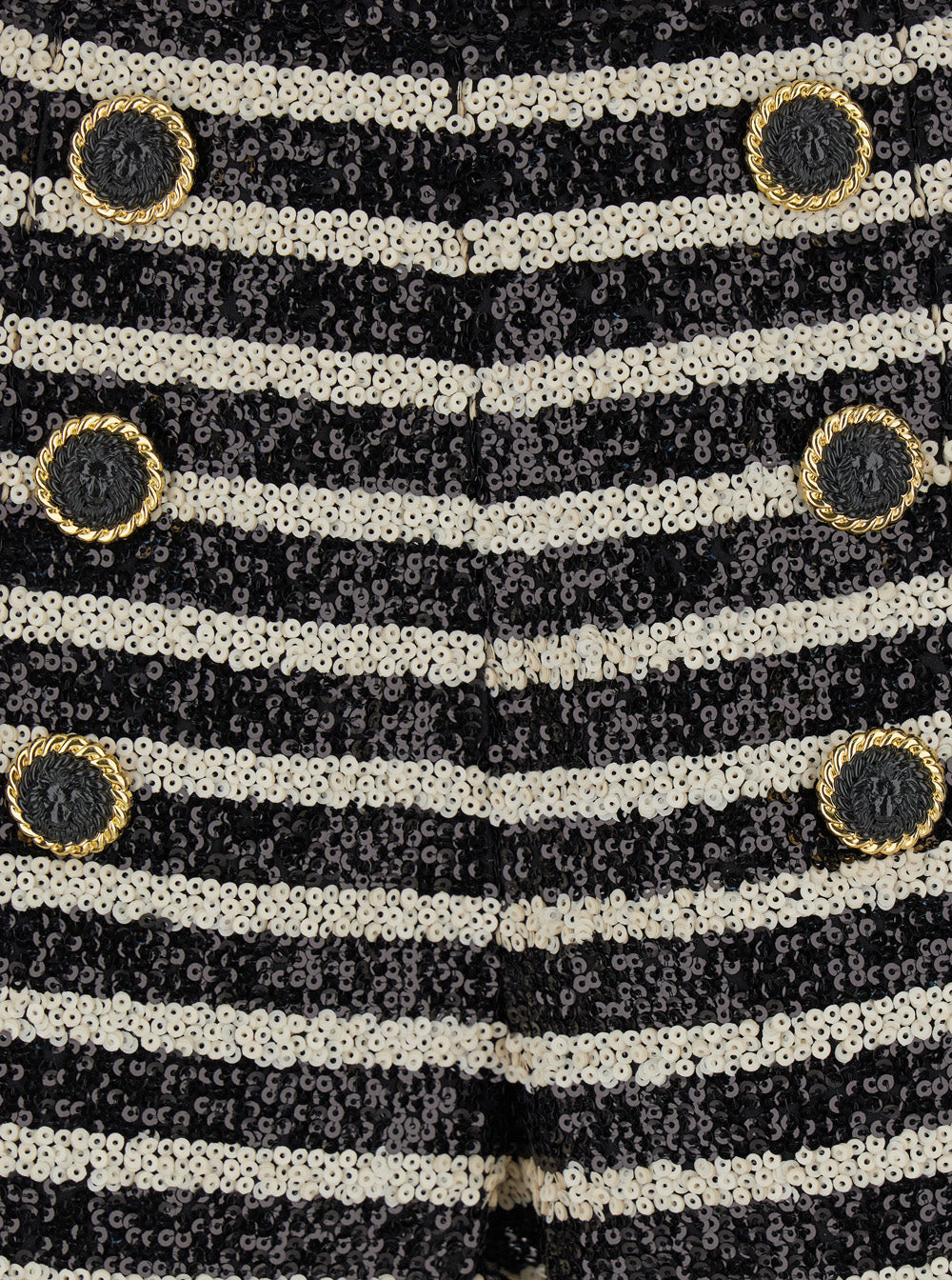 Balmain Women Black And White Striped Shorts With Jewel Buttons In All-Over Sequins Fabric Woman