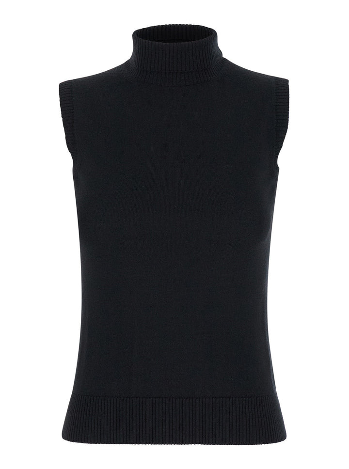 Sportmax Women Black Sleeveless Top With Ribbed Trim In Wool Woman