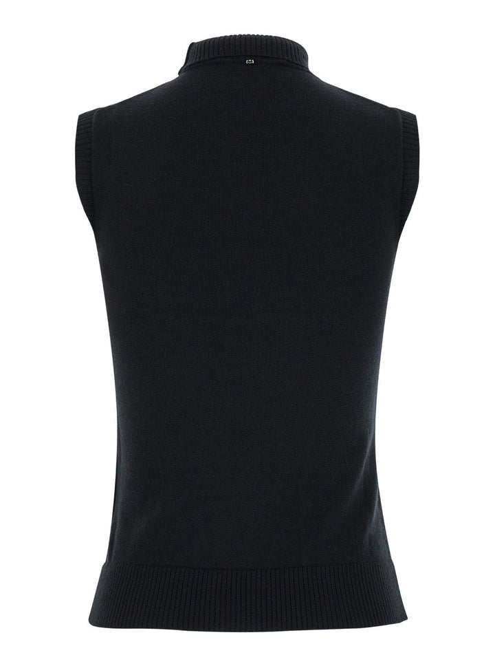 Sportmax Women Black Sleeveless Top With Ribbed Trim In Wool Woman