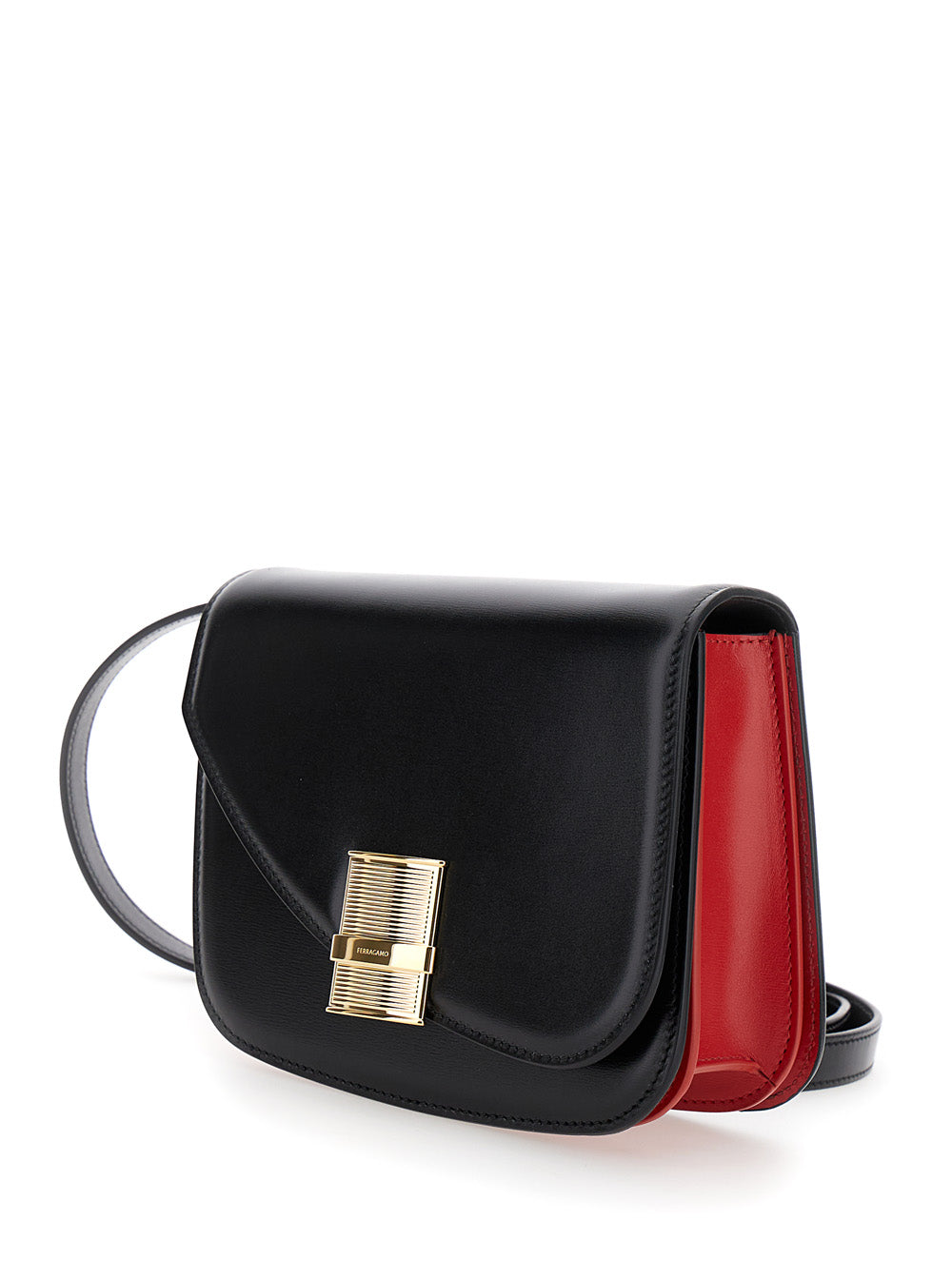 Ferragamo Women 'Fiamma S' Black Asymmetric Crossbody Bag With Logo Detail In Leather Woman