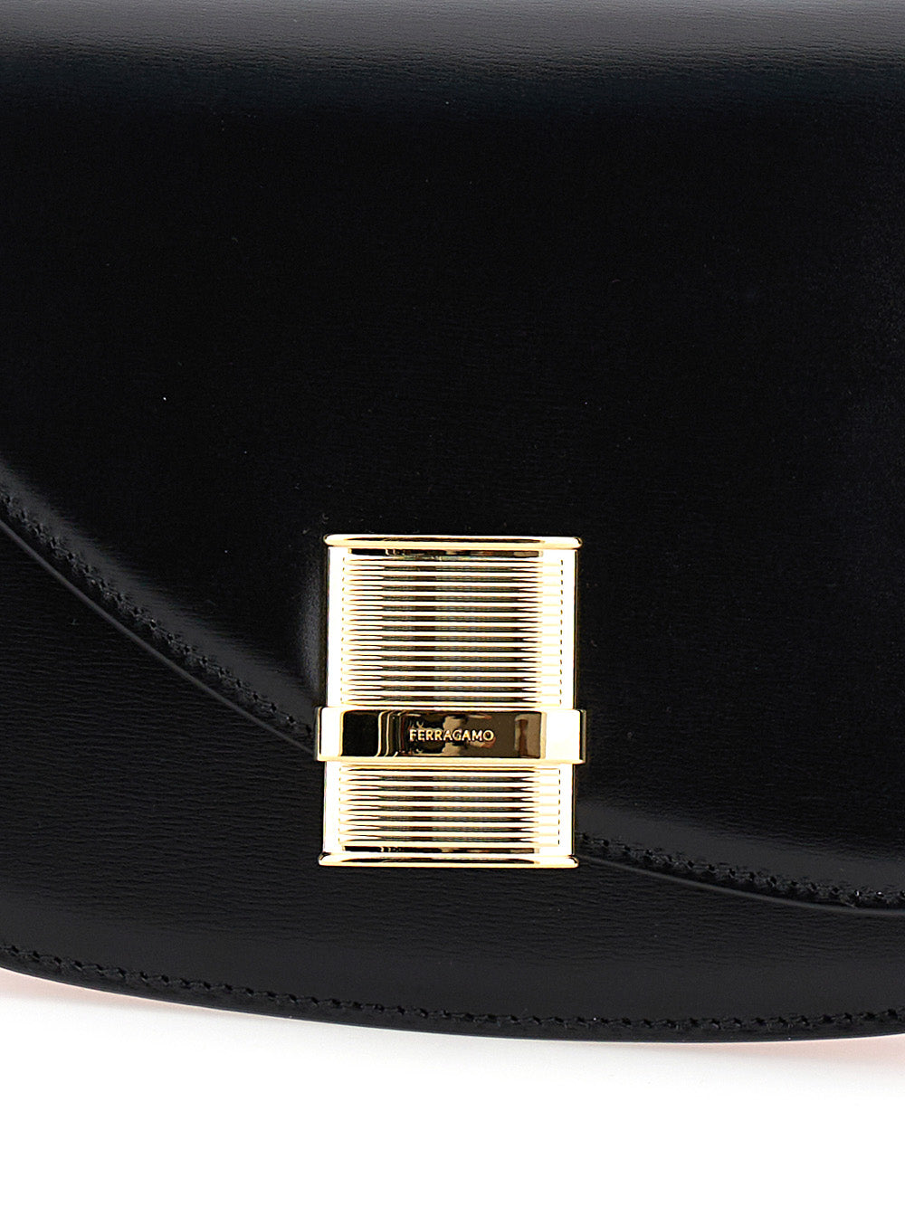 Ferragamo Women 'Fiamma S' Black Asymmetric Crossbody Bag With Logo Detail In Leather Woman