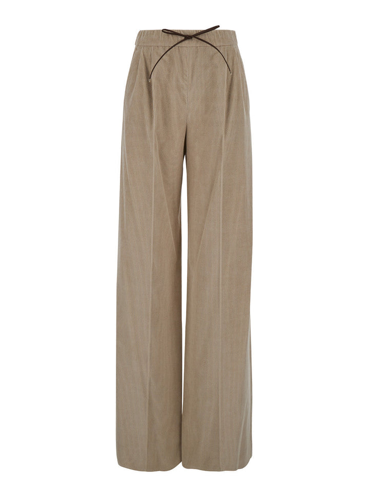 Max Mara Women 'Lerici' Beige Palazzo Pants With Drawstring In Corduroy Woman
