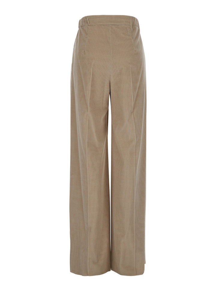 Max Mara Women 'Lerici' Beige Palazzo Pants With Drawstring In Corduroy Woman