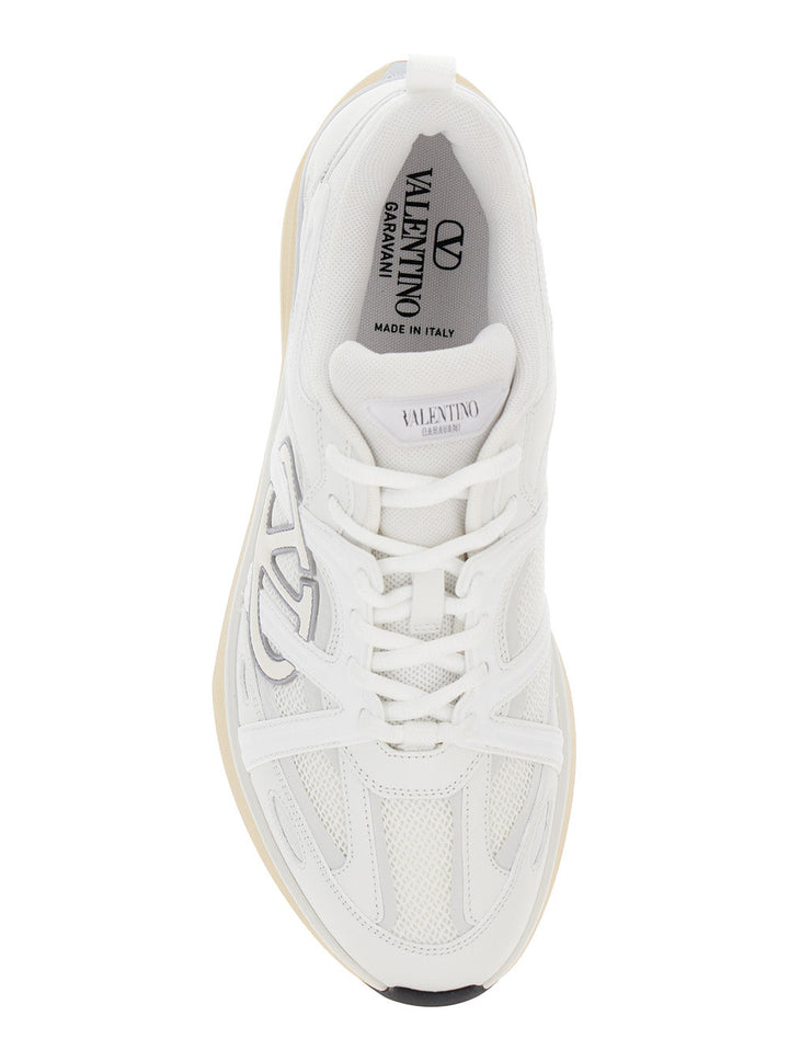 Valentino Garavani Men 'Easyjog' White Low Top Sneakers With Vlogo Detail In Fabric And Leather Man