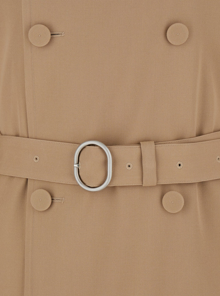 Jil Sander Men Beige Double Breasted Trench With Belt In Wool Man