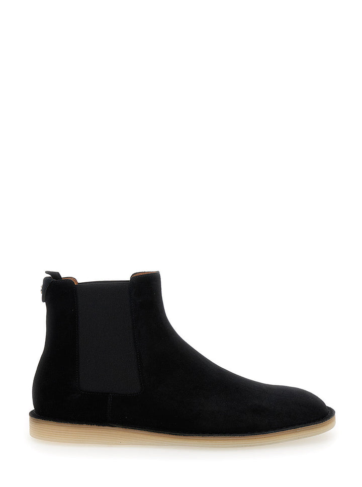 Dolce & Gabbana Men Black Pull-On Ankle Boots With Dg Logo In Suede Man