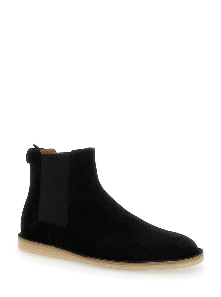 Dolce & Gabbana Men Black Pull-On Ankle Boots With Dg Logo In Suede Man