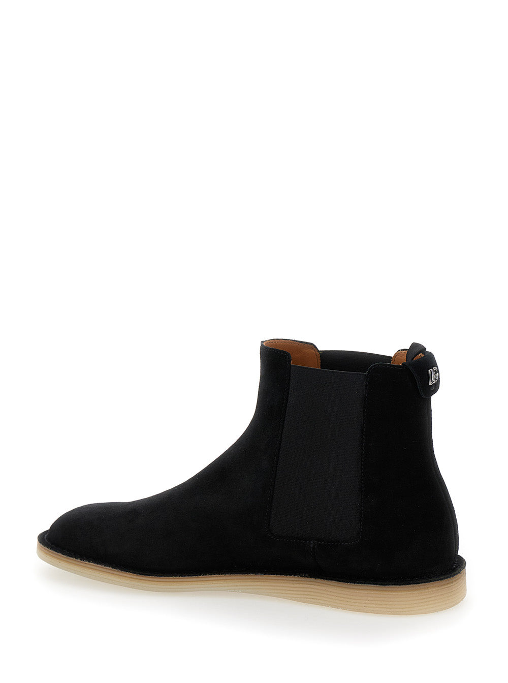 Dolce & Gabbana Men Black Pull-On Ankle Boots With Dg Logo In Suede Man